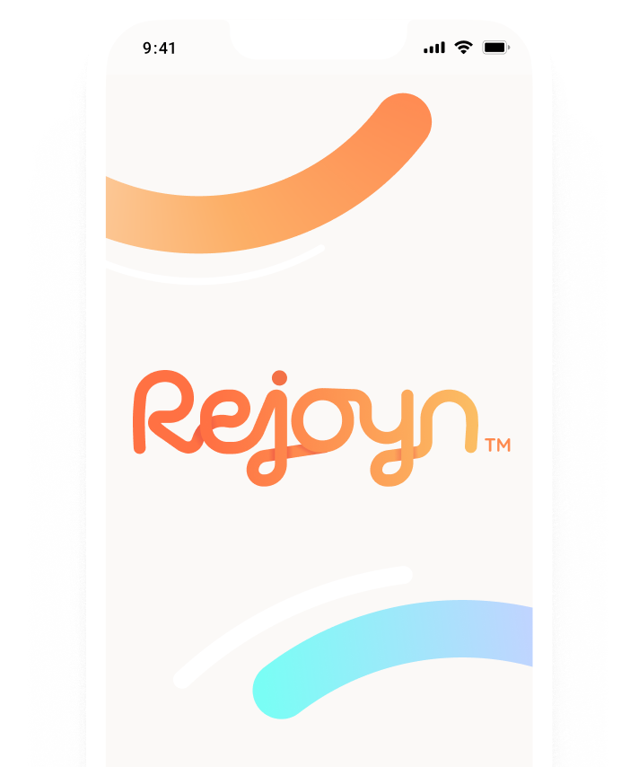 An illustration of a cell phone with the word Rejoyn appears in the center of the screen